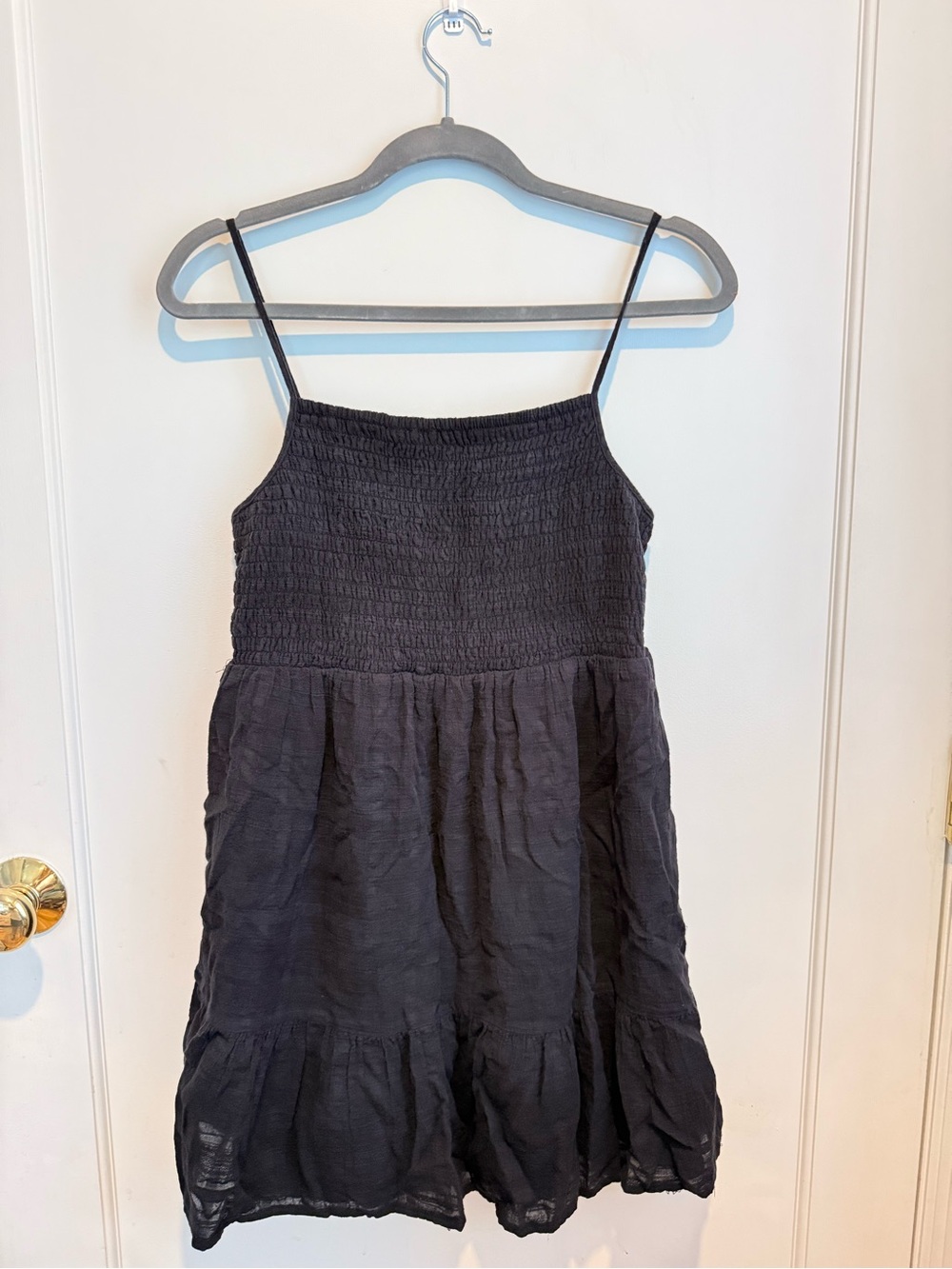 Crystal Doll Black Smocked Tiered Spaghetti-Strap Mini Dress